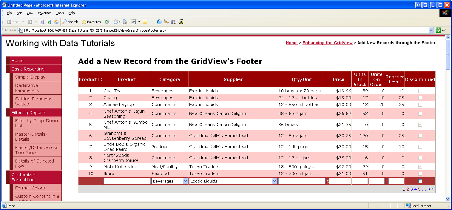 Inserting A New Record From The GridView's Footer (VB) | The ASP.NET Site