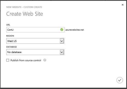 Create with Database link in Management Portal