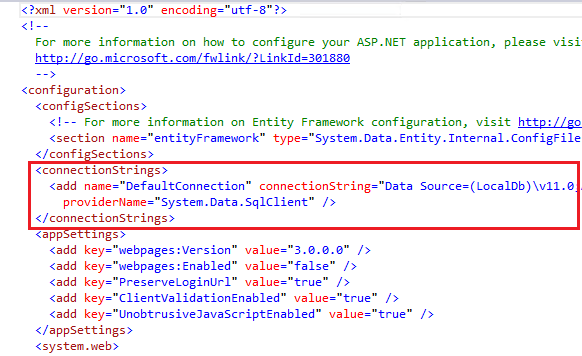 Server string. Asp net DB connection String. Lab128 connect String. Version value="37".